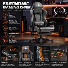 FICMAX Ergonomic Gaming Chair with Footrest – Reclining High Back Office Chair Vintage Brown