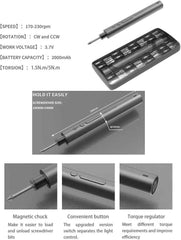 Electric Screwdriver Set, Magnetic Precision Drill Bits, Rechargeable Lithium Battery LED Electric Screwdriver, Rechargeable, Electronic Repair Tool Kit, Gray, 7.5 x 1.1 inches (CS 1901A)