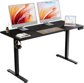 Electric Standing Desk 140x60cm (55.1"x23.6"), Height Adjustable Standing Desk with Splice Board, Stand Up Desk with Backpack Hook and Memory Smart Handset(Black Frame + Black Desktop)