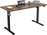 Electric Standing Desk 140x60cm (55.1"x23.6"), Height Adjustable Standing Desk with Splice Board, Stand Up Desk with Hook and Memory Smart Handset(Black Frame + Rustic Brown Desktop)