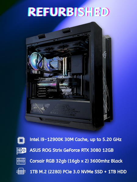 Asus Rog Strix Pre Built Gaming Pc 3080 Pre-owned Intel I9-12900k